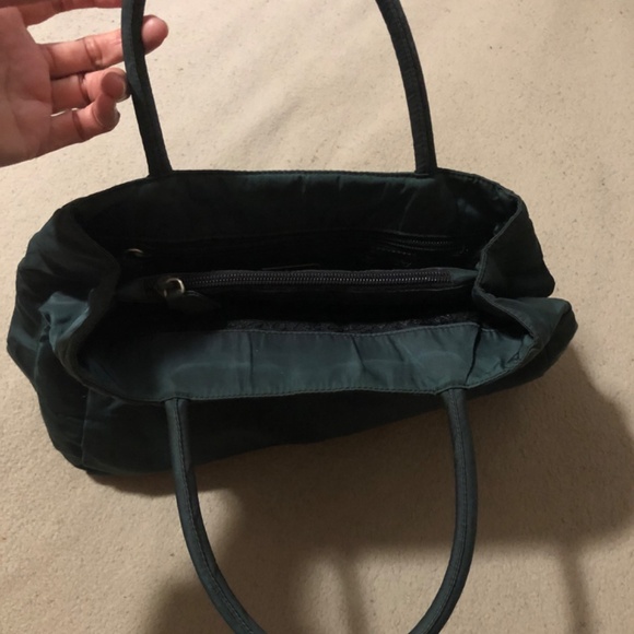 TODAY ONLY:AUTHENTIC PRADA DARK BLUE GREEN FABRIC HANDBAG - Picture 4 of 12